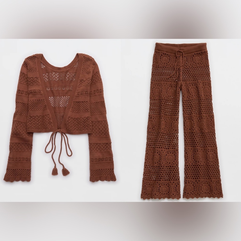 NWT Aerie Reversible Crochet Wrap Sweater & Crochet Party Pant Horizon Size XS